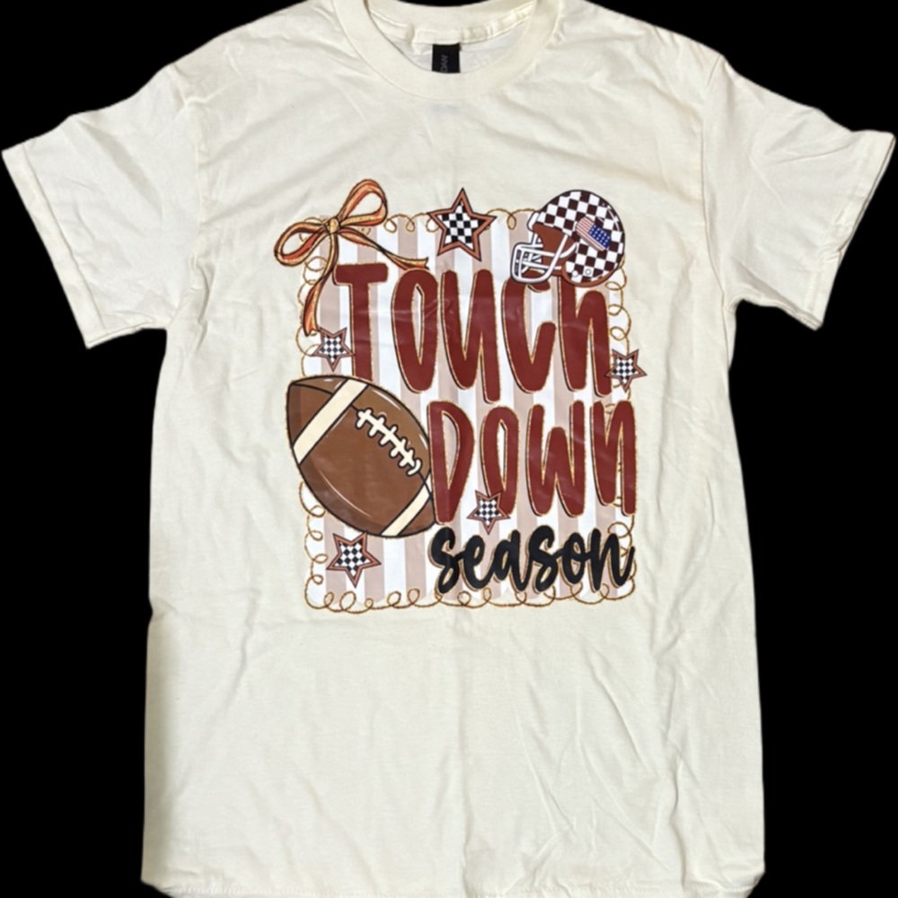 Gildan Cream 'Touchdown Season' Football Graphic Tee with Rust and Brown Accents